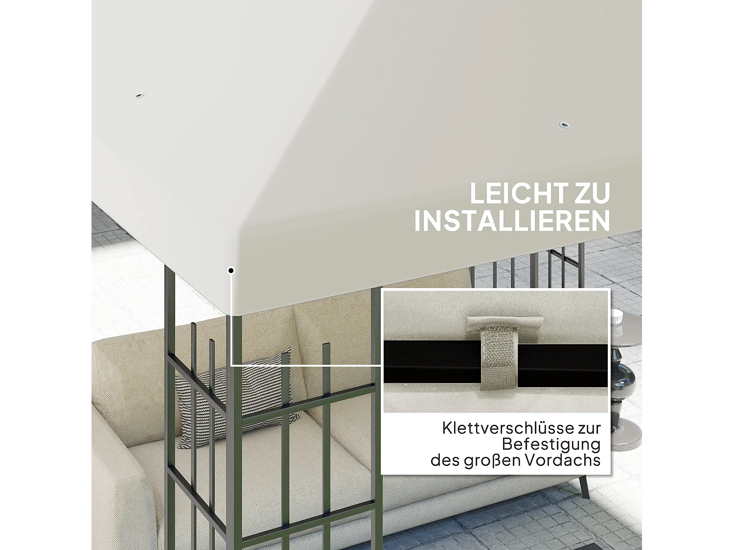 Remplaçant de toit pour pavillon 3 x 3 m, toit étanche en polyester, avec œillets de drainage, gris clair (298x298x1 cm)