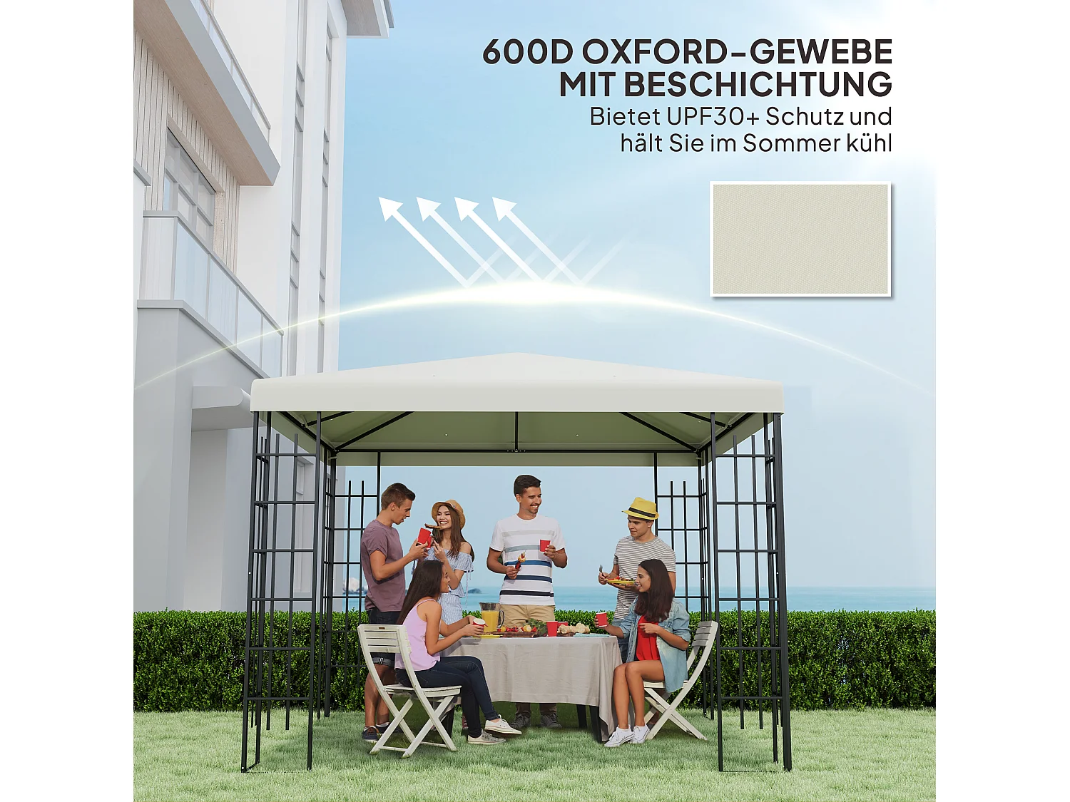 Remplaçant de toit pour pavillon 3 x 3 m, toit étanche en polyester, avec œillets de drainage, gris clair (298x298x1 cm)