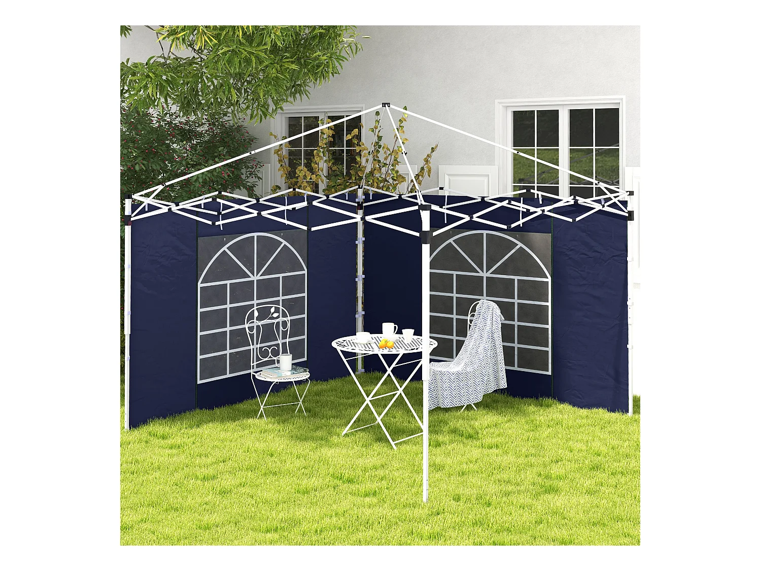 Panneaux latéraux pour pavillon 2 pièces avec fenêtres et porte, polyester, bleu (295x195cm)