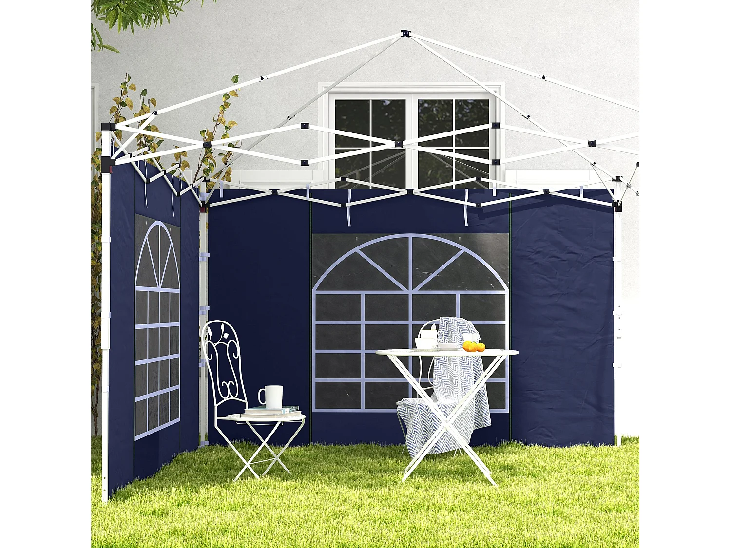 Panneaux latéraux pour pavillon 2 pièces avec fenêtres et porte, polyester, bleu (295x195cm)