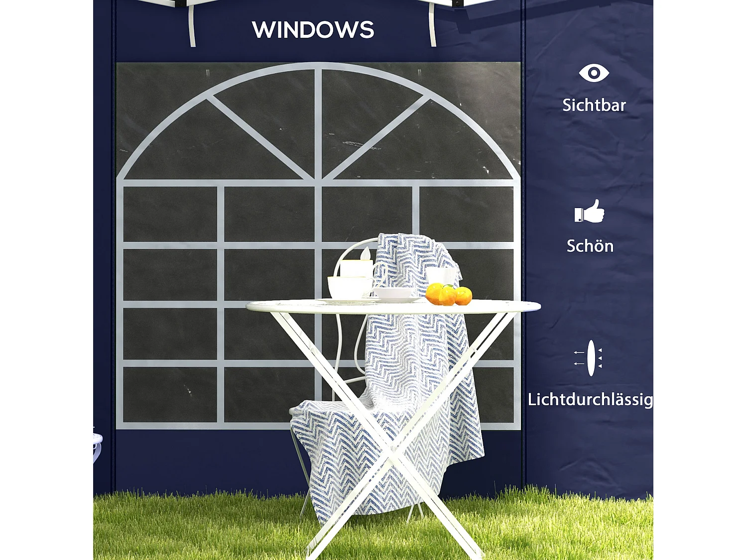 Panneaux latéraux pour pavillon 2 pièces avec fenêtres et porte, polyester, bleu (295x195cm)