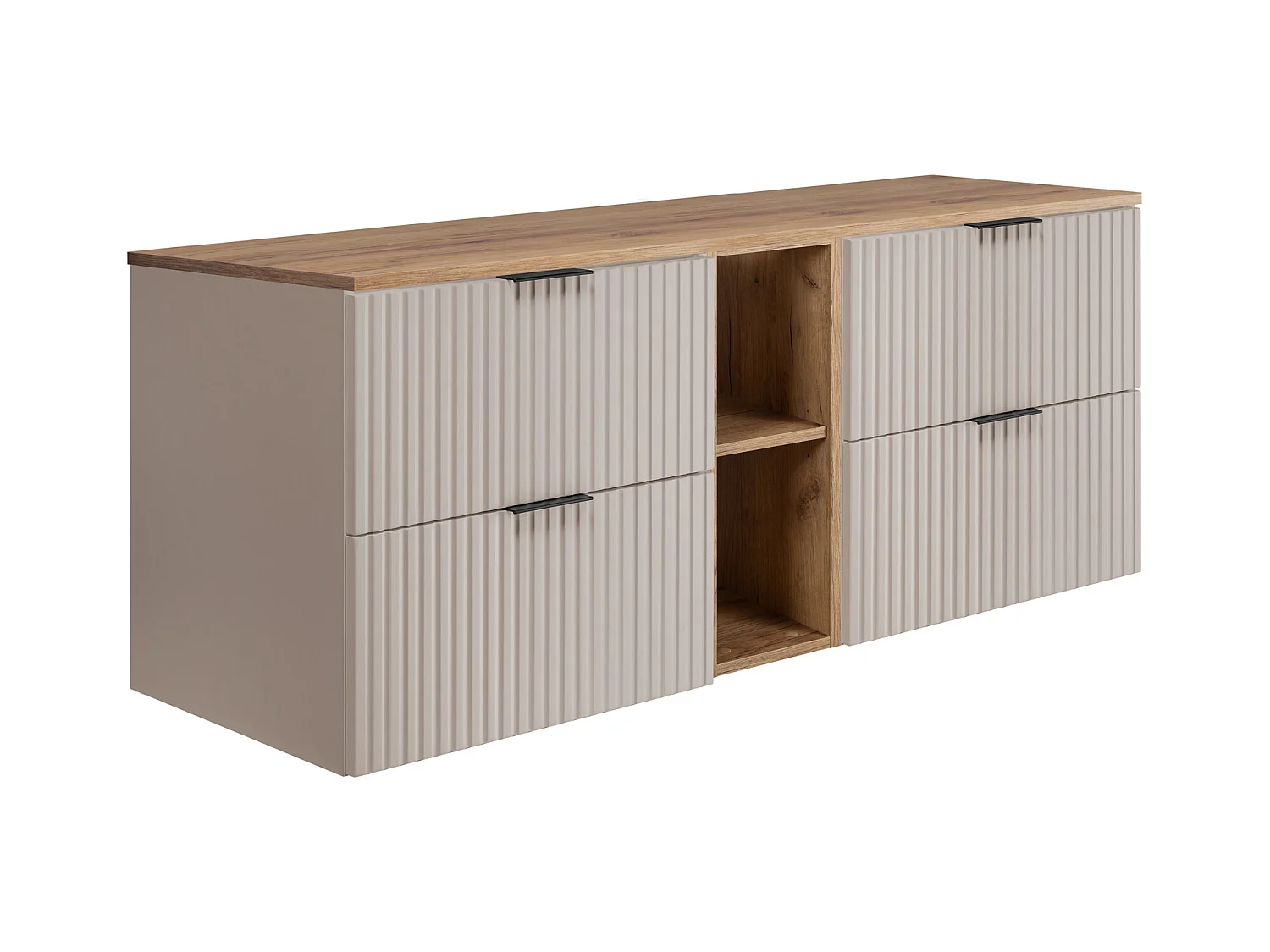 Meuble sous vasque FLOW 140 cm cachemire avec étagère et plan de travail chêne craft doré