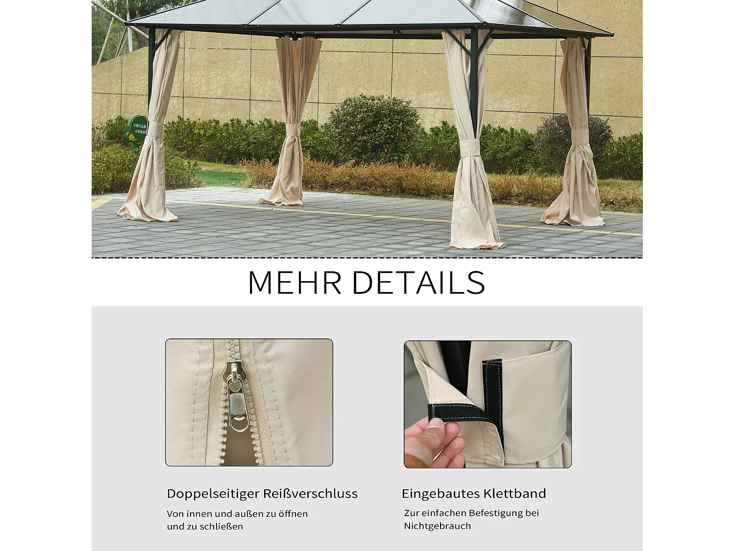 Tissu de remplacement pour pavillon, résistant, polyester, beige, avec anneaux et crochets, 302x1x205cm