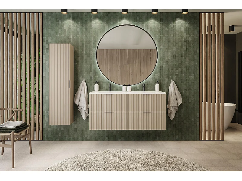 Mueble de baño estriado FLOW 160 cm cachemira con encimera