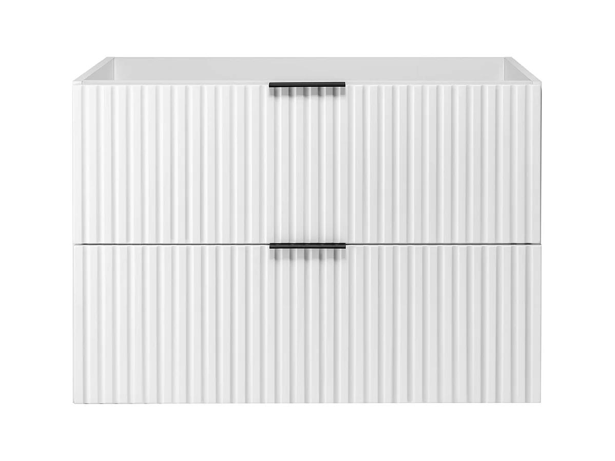 Meuble sous vasque FLOW 180 cm blanc avec étagère et plan de travail chêne craft doré