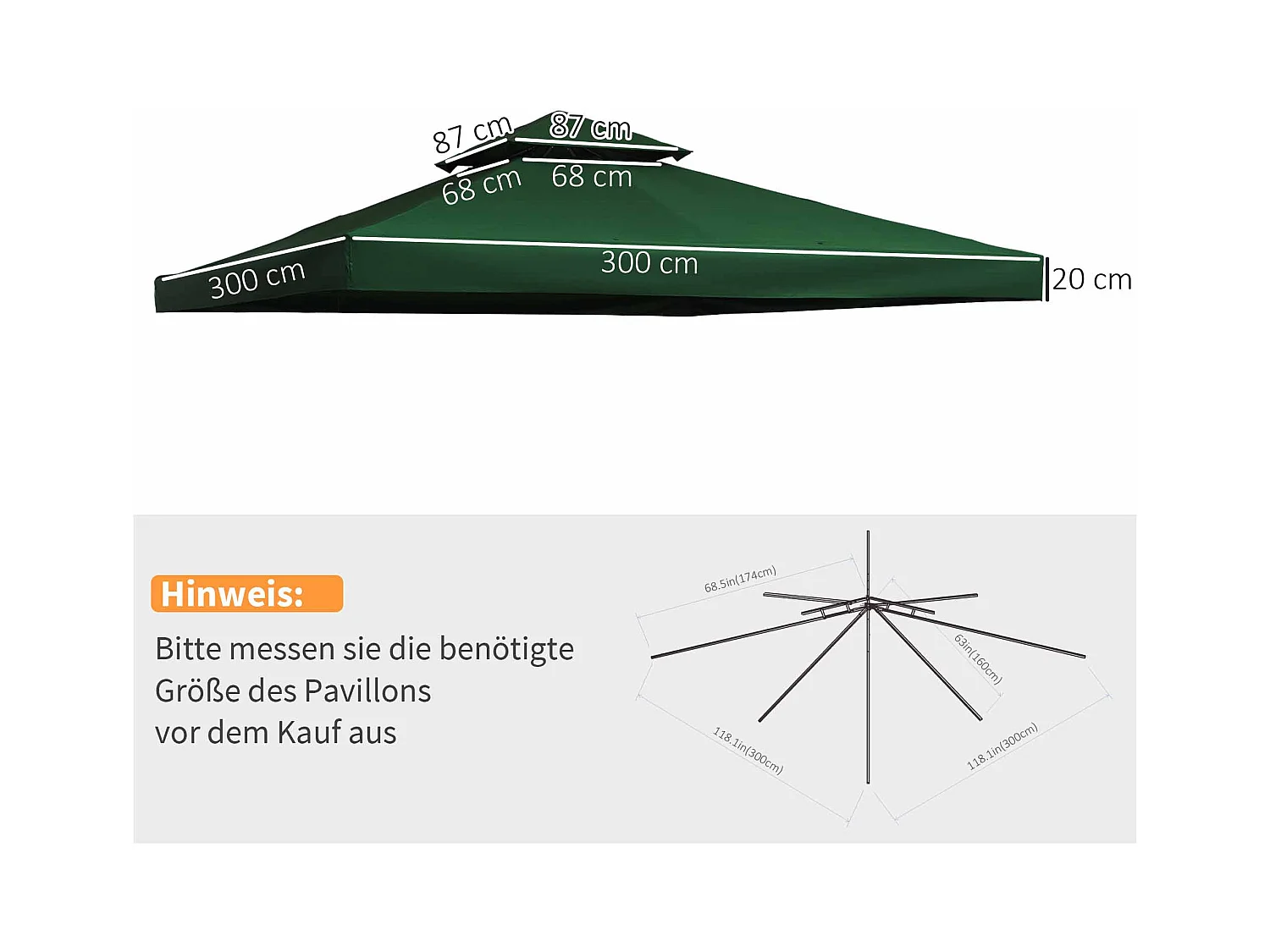 Toit de pavillon de remplacement 3x3m, polyester hydrofuge, gris charbon pour pavillon en métal & jardin (300x300xNon Applicable cm)