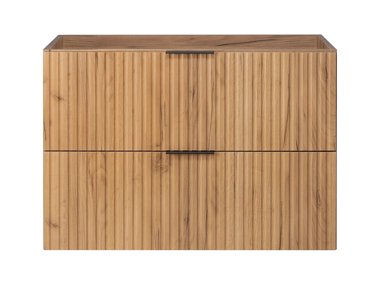 Meuble sous vasque FLOW 180 cm chêne avec étagère noire et plan de travail