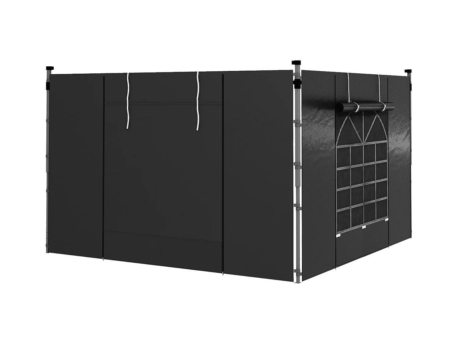 Paroi de pavillon avec fenêtres et velcro, set de 2, pour pavillon 3x3/3x6 m, tissu Oxford étanche, noir (295x195 cm)
