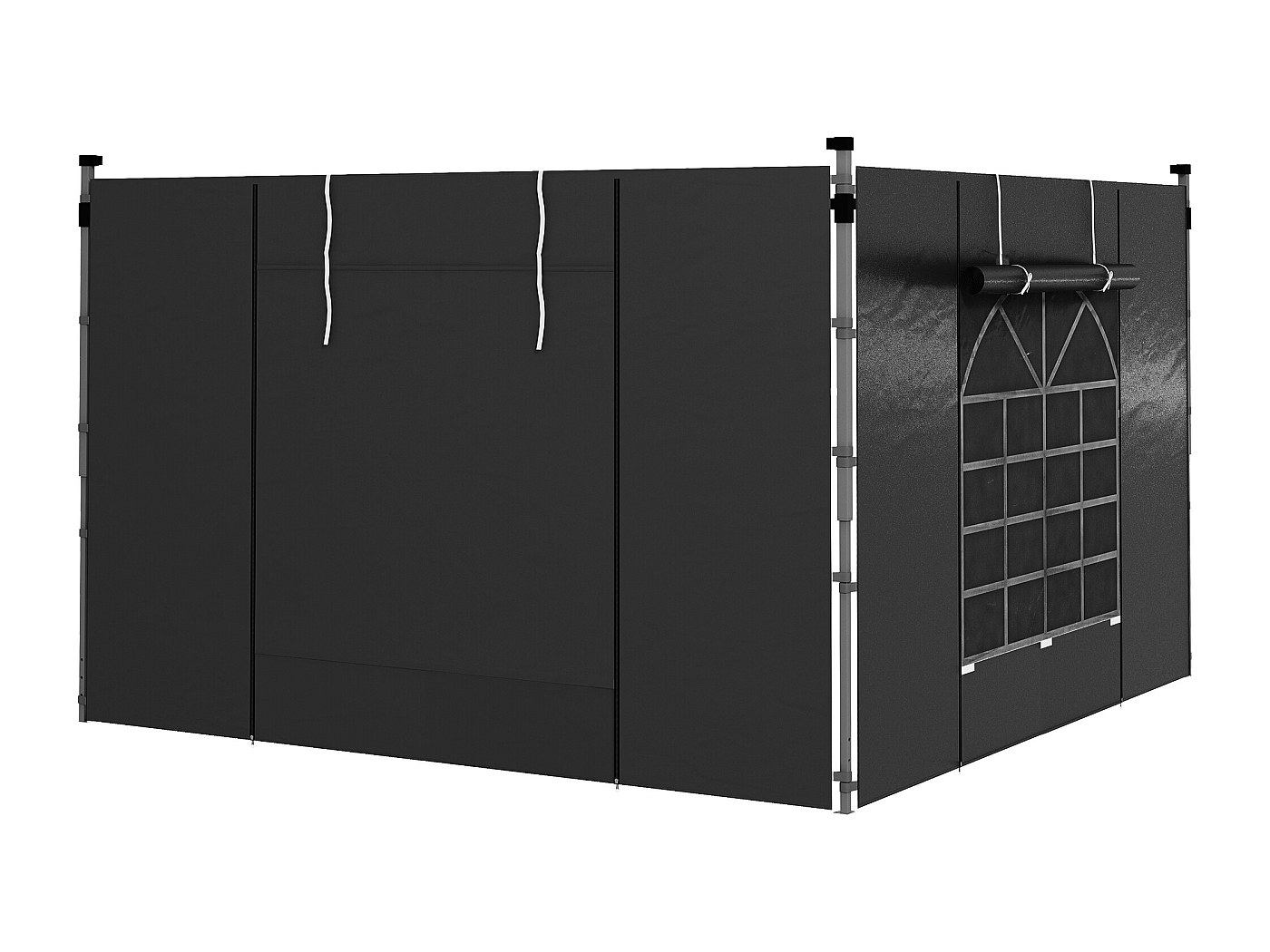 Paroi De Pavillon Avec Fenêtres Et Velcro, Set De 2, Pour Pavillon 3x3 3x6 M Tissu Oxford Etanche Noir 295x195 Cm