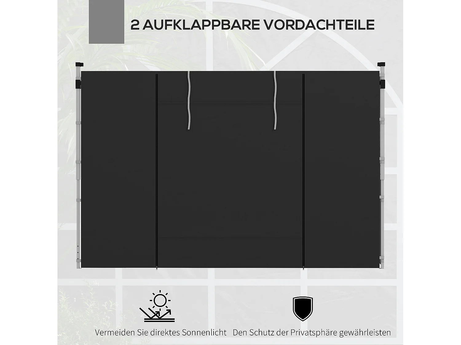 Gazebowand met ramen en klittenband, set van 2, voor 3x3/3x6 m paviljoen, waterdichte Oxford-stof, zwart (295x195 cm)