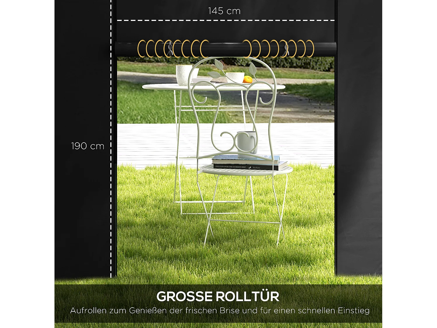 Gazebowand met ramen en klittenband, set van 2, voor 3x3/3x6 m paviljoen, waterdichte Oxford-stof, zwart (295x195 cm)