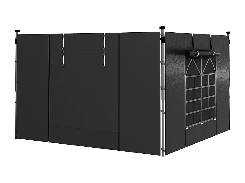 Gazebowand met ramen en klittenband, set van 2, voor 3x3/3x6 m paviljoen, waterdichte Oxford-stof, zwart (295x195 cm)