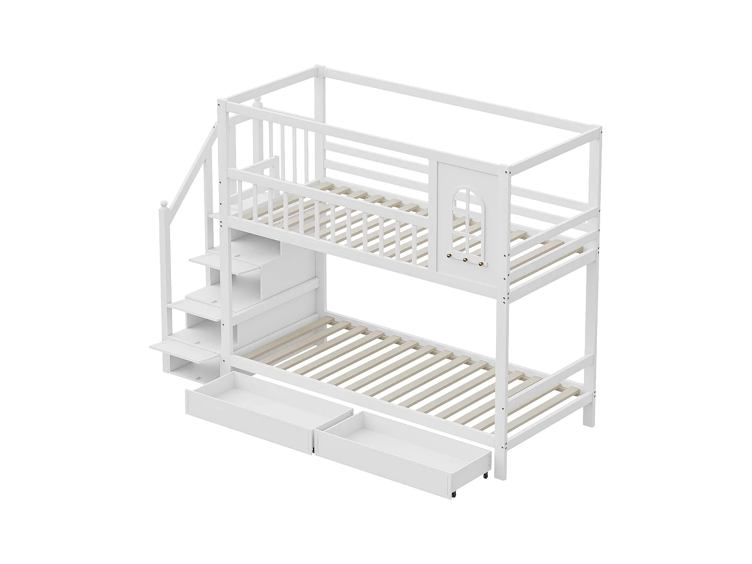 Lit mezzanine 140x200 cm, étagère à 3 niveaux, bureau, armoire, échelle sécurisée, rangement, métal, blanc (252x147.5x178.5 cm)
