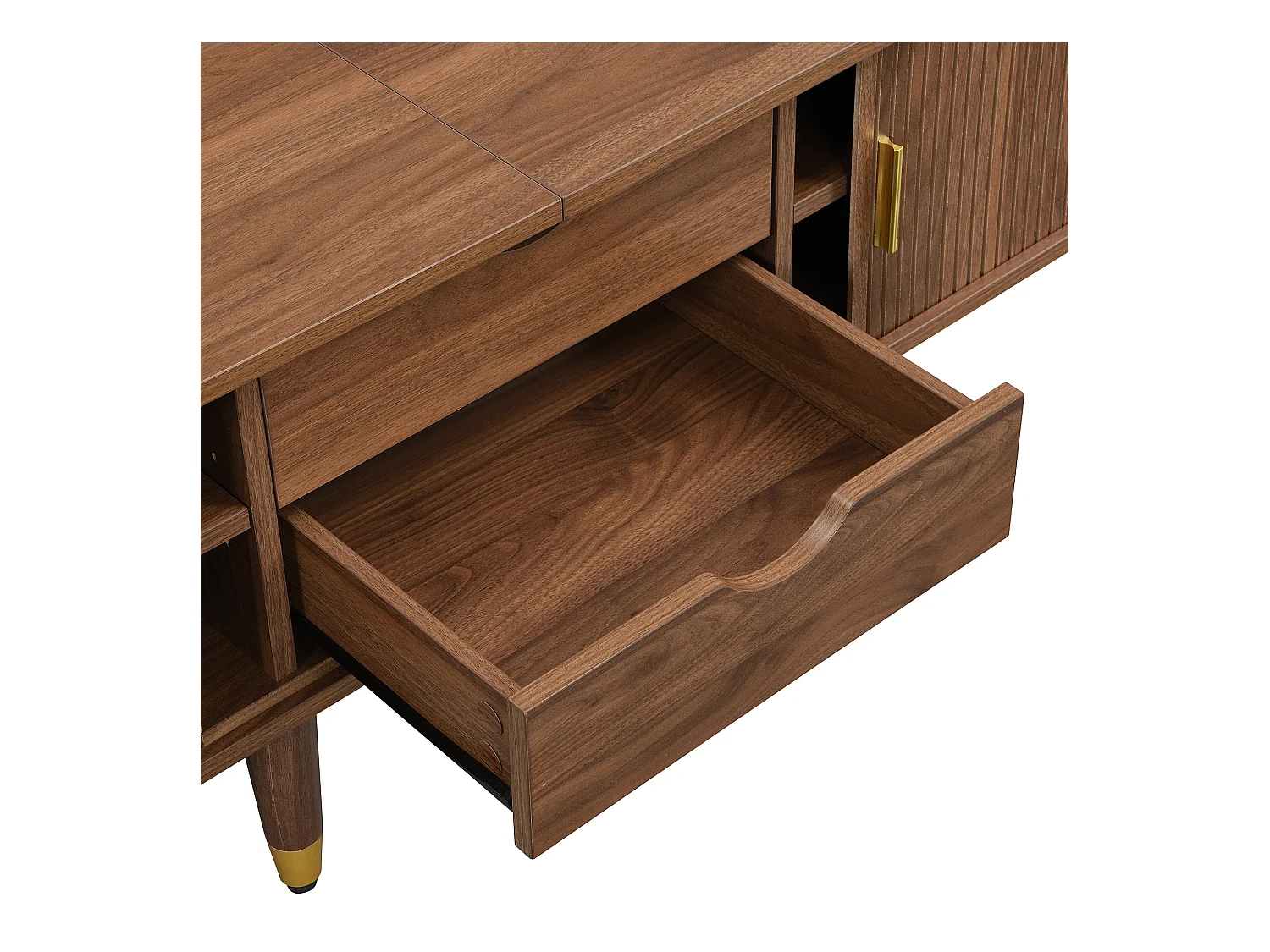 Mueble TV 175×38×45 cm - 2 puertas correderas de ratán - 2 cajones - marrón