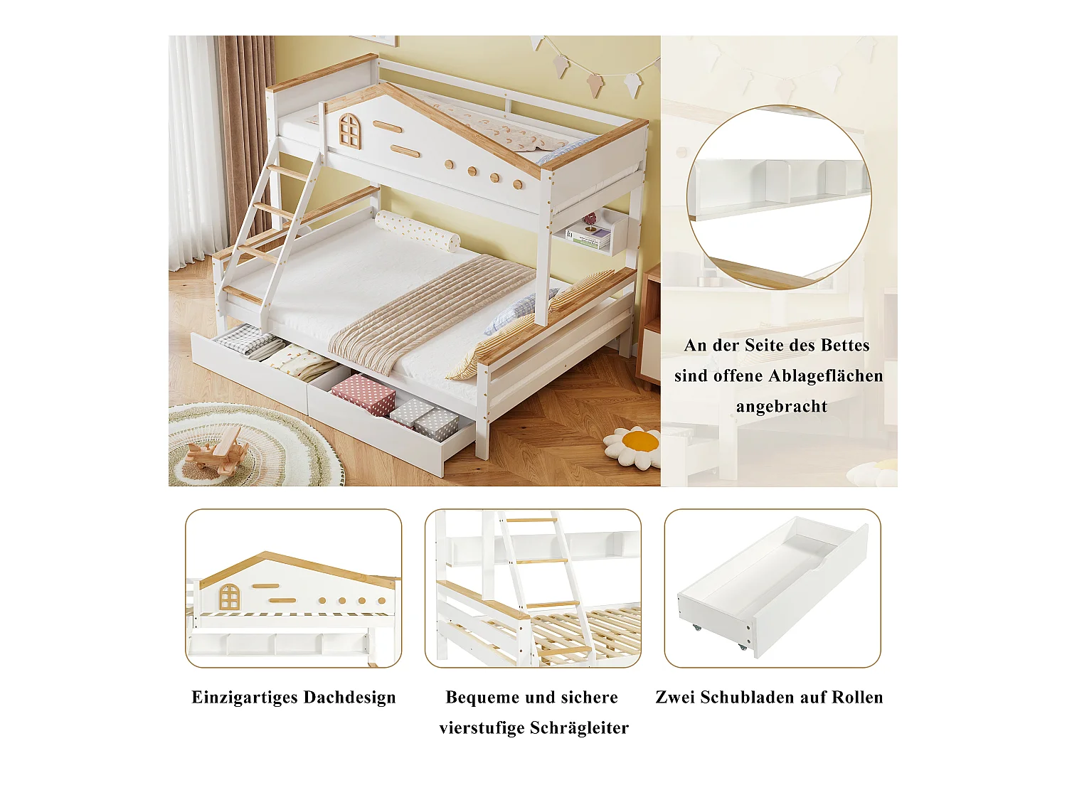 Lit mezzanine métal 90x200 cm, échelle sécurisée, marche, bureau, étagères, sécurité métal, blanc (203.5x96.8x182.5 cm)