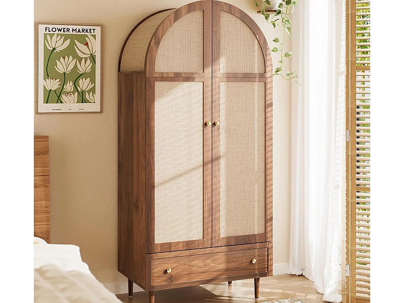 Armoire 79x50x175cm - 2 portes et 1 tiroir - aspect noyer - MDF - Marron