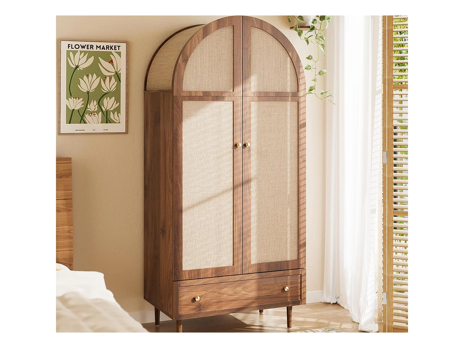 Armoire 79x50x175cm - 2 portes et 1 tiroir - aspect noyer - MDF - Marron