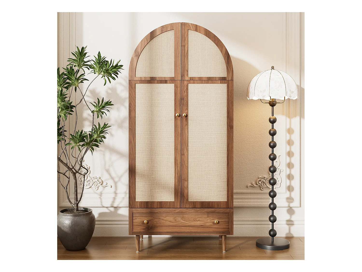 Armoire 79x50x175cm - 2 portes et 1 tiroir - aspect noyer - MDF - Marron