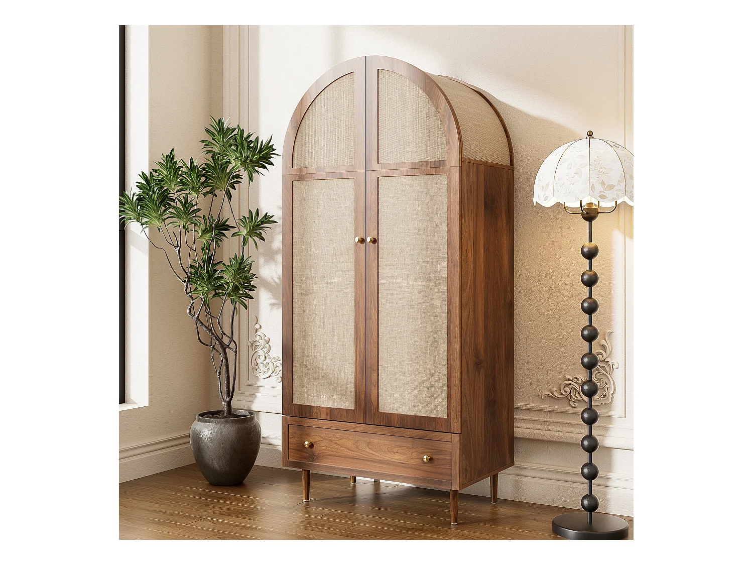 Armoire 79x50x175cm - 2 portes et 1 tiroir - aspect noyer - MDF - Marron