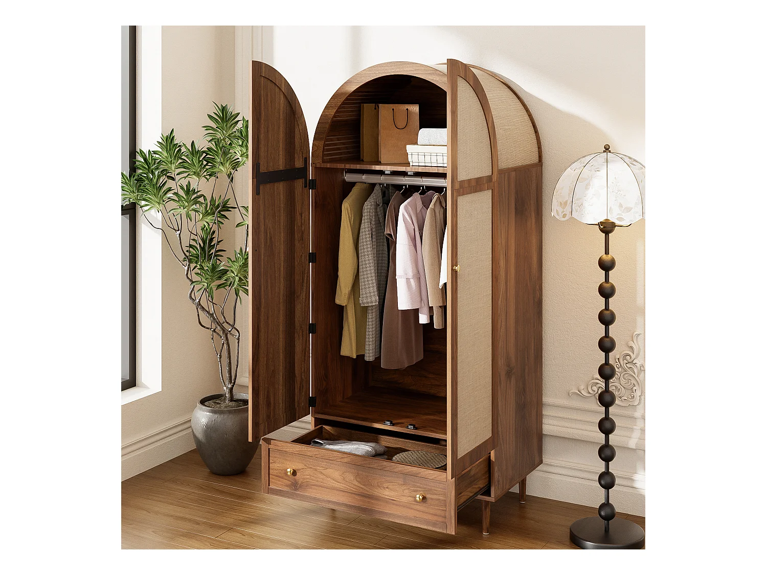 Armoire 79x50x175cm - 2 portes et 1 tiroir - aspect noyer - MDF - Marron