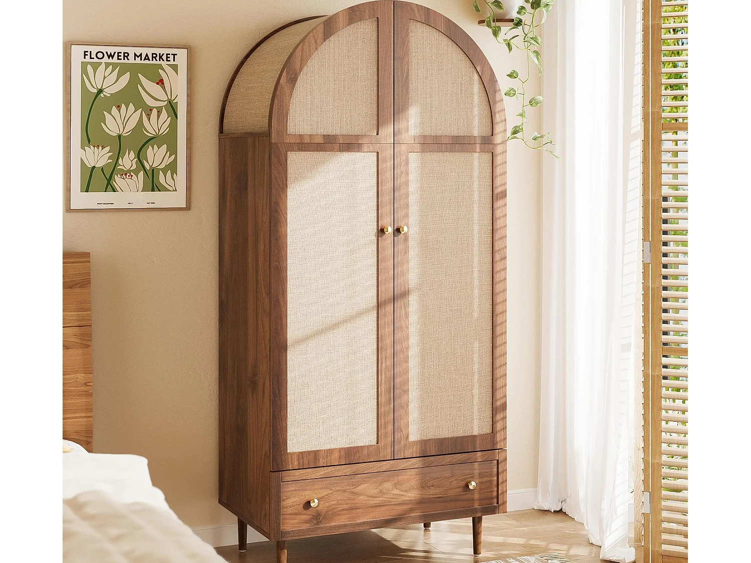 Schrank 79×50×175 cm - mit 2 Türen und 1 Schublade - Nussbaum-Optik - MDF - braun