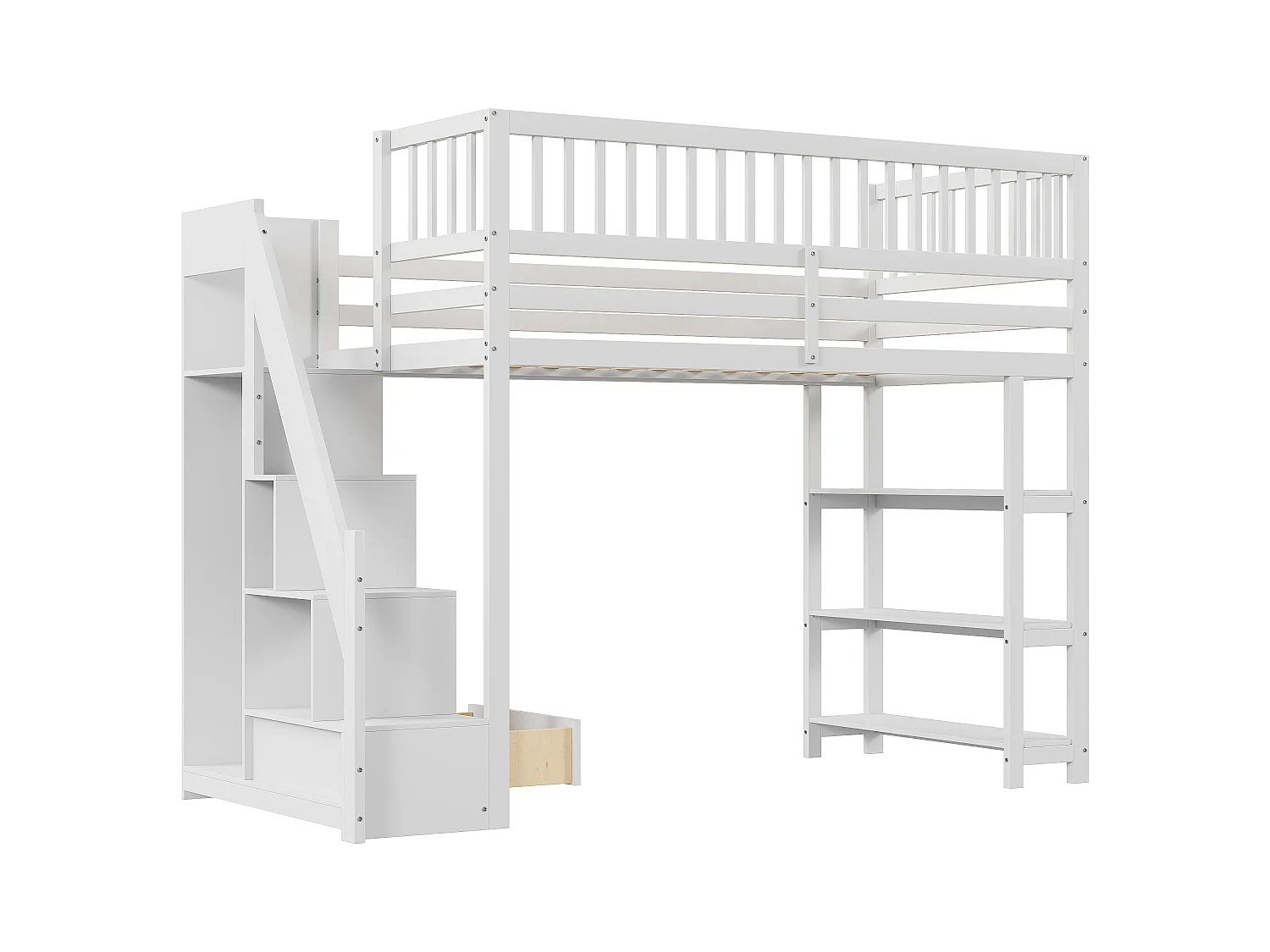 Lit mezzanine multifonction 90x200cm avec armoire, étagères, rangement, escalier sécurisé, bois massif blanc (245.5x101x159.5 cm)