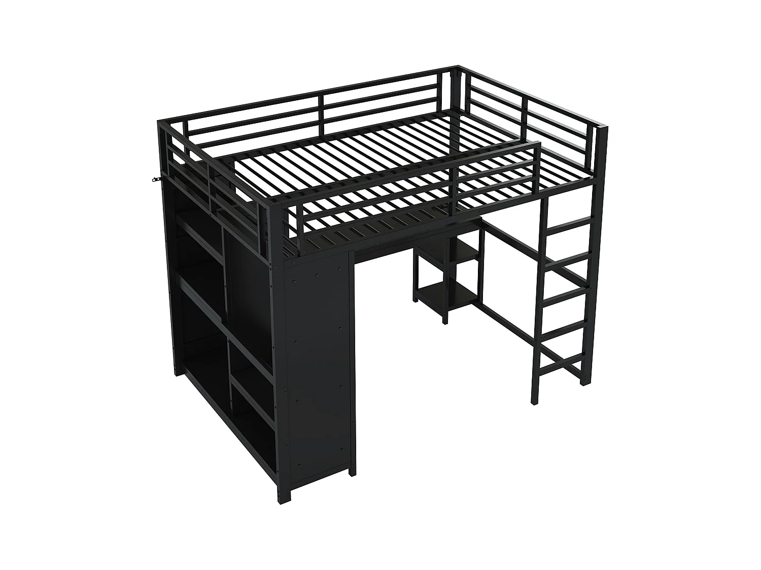 Lit mezzanine 140x200cm - avec LED - avec bureau et armoire ouverte - Métal - Noir(sans matelas)