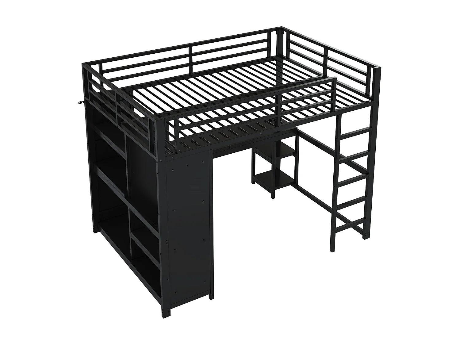 Lit mezzanine 140x200cm - avec LED - avec bureau et armoire ouverte - Métal - Noir(sans matelas)