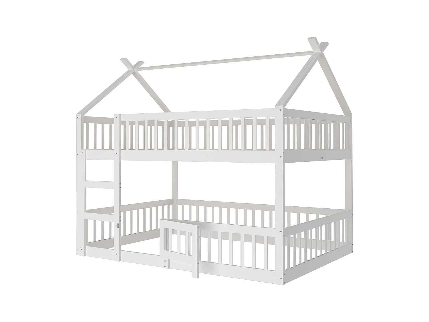 Kinderstapelbed met trap, massief hout, loftdesign, wit (205x145x205 cm)