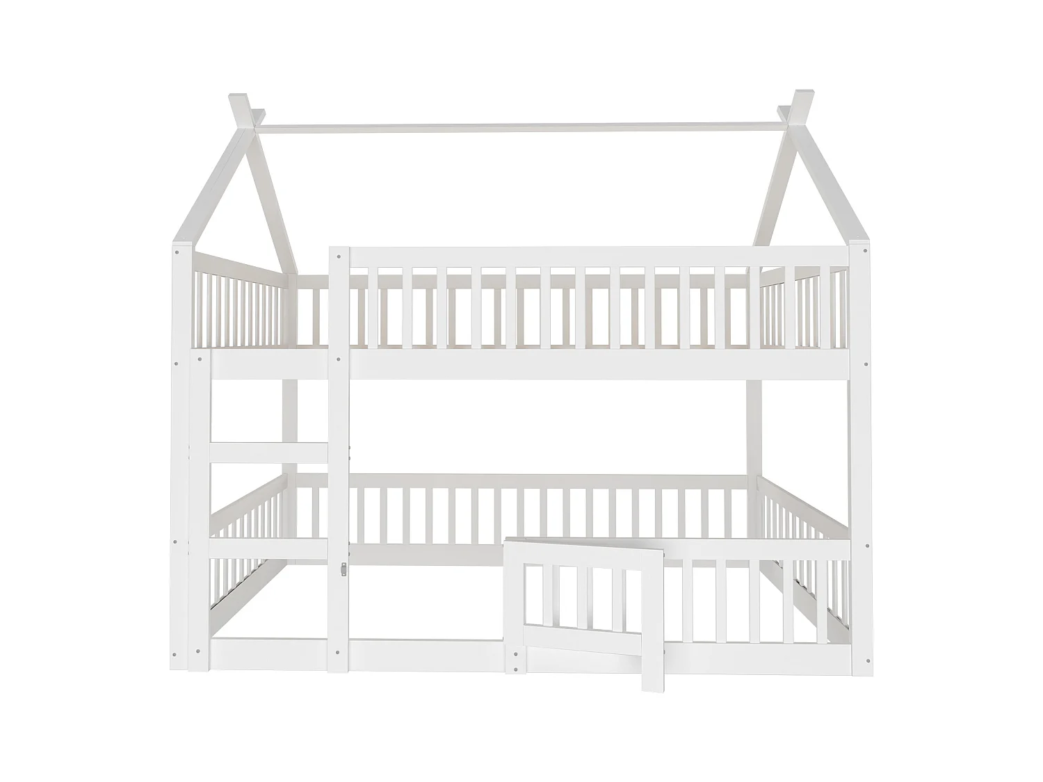 Kinderstapelbed met trap, massief hout, loftdesign, wit (205x145x205 cm)