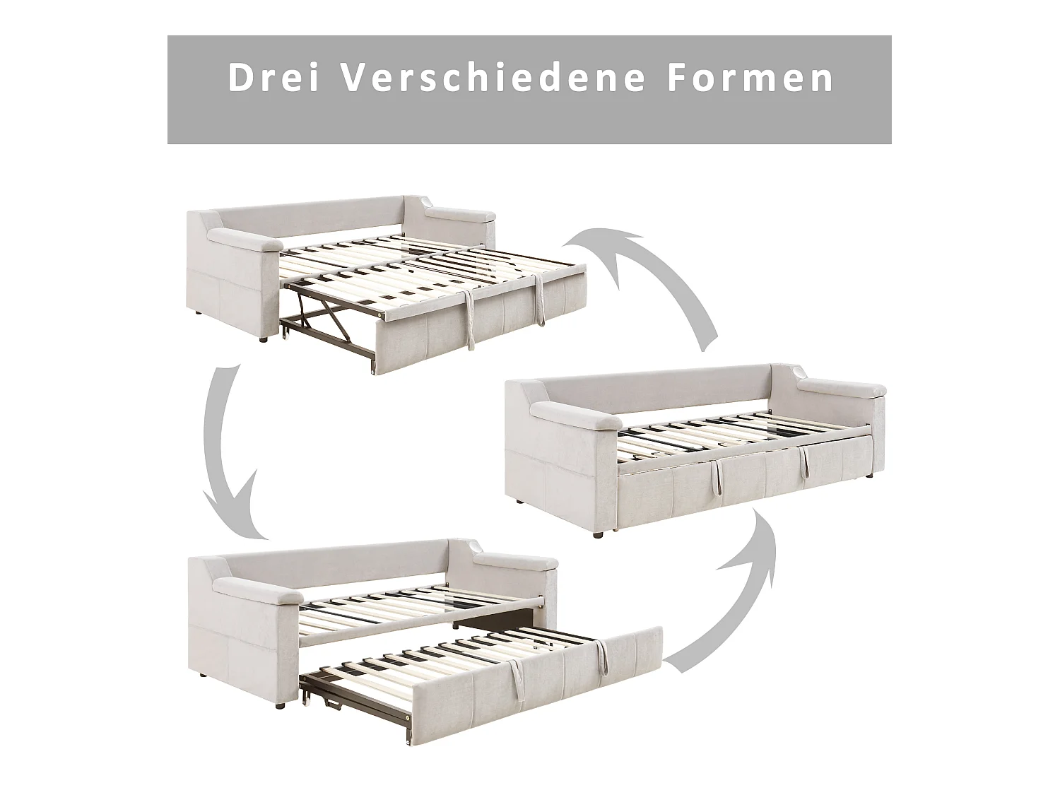 Letto a soppalco 90x190 cm con tavolo multifunzionale, scala contenitore e ampi vani portaoggetti, struttura in legno massello, bianco (253x95x160,2 cm)