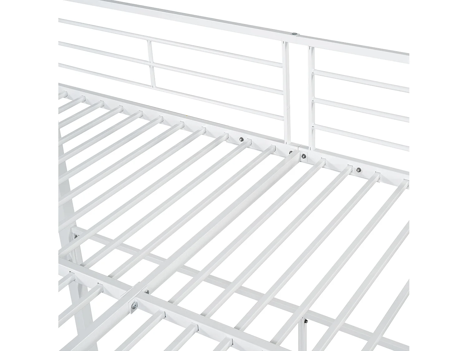 Lit mezzanine 140x200 cm avec échelle sécurisée et rangements, cadre métallique, lit pour enfant et adolescent, blanc (210x188x170 cm)