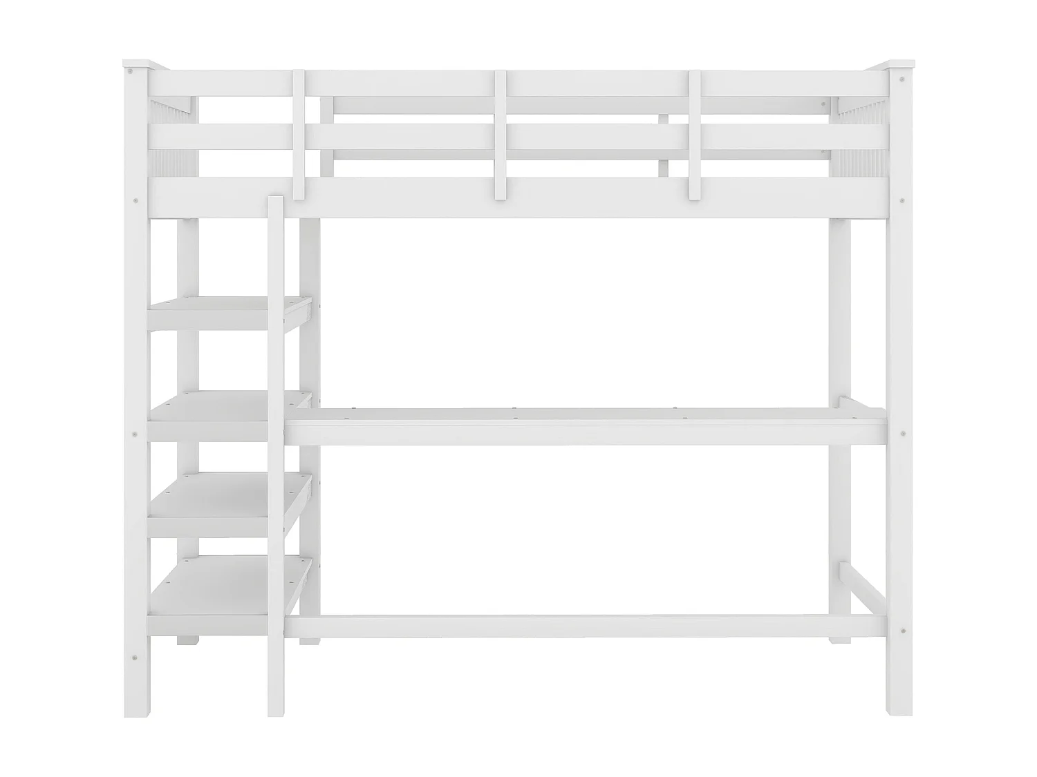 Lit mezzanine 90x200cm, Lit pour enfants avec bureau sous le lit, Sans matelas, Rangement intégré, Bois de pin, Blanc (207x99x169.5 cm)