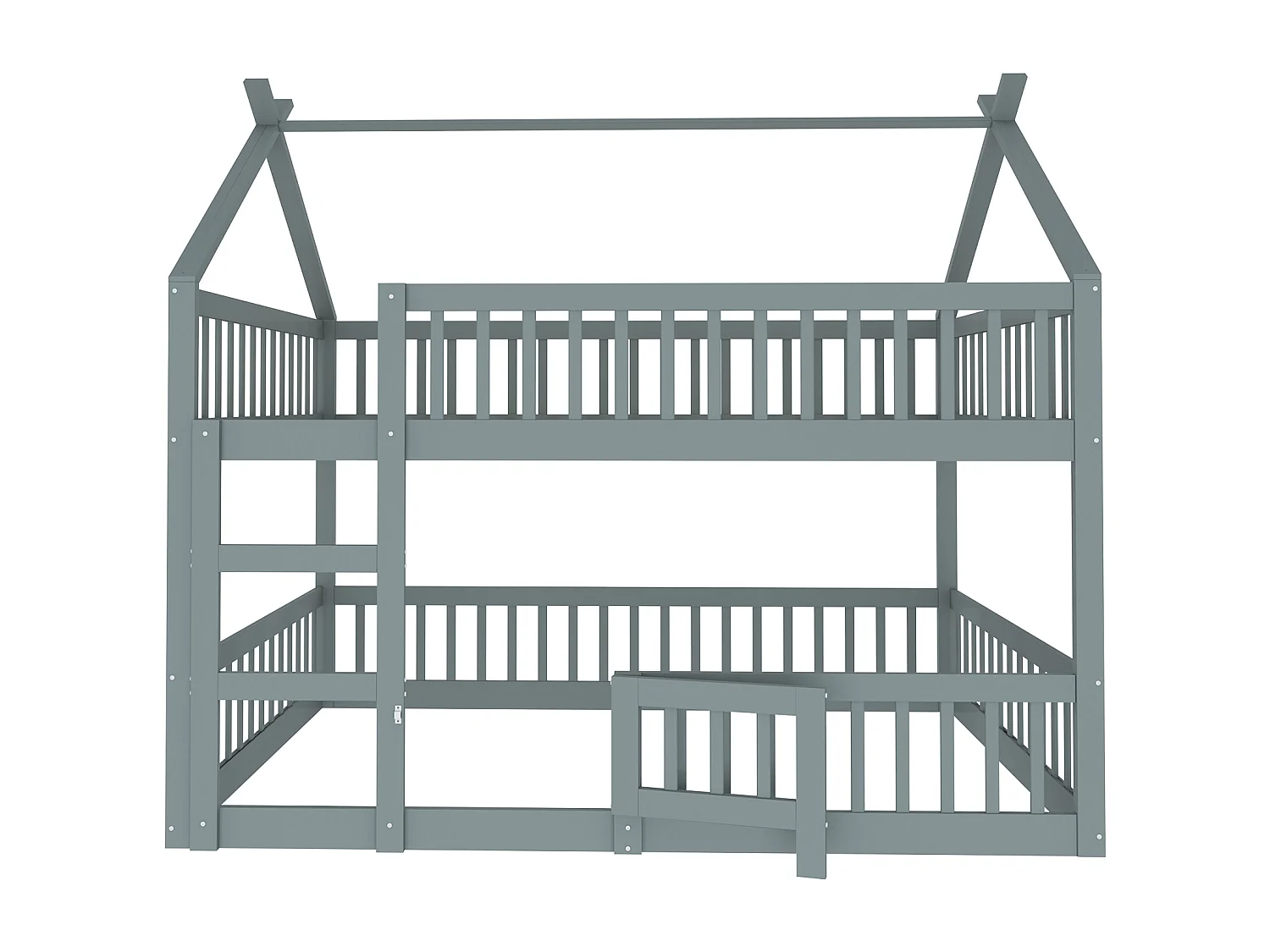 Lit superposé enfant avec escalier, bois massif, design loft, gris (205x145x205 cm)