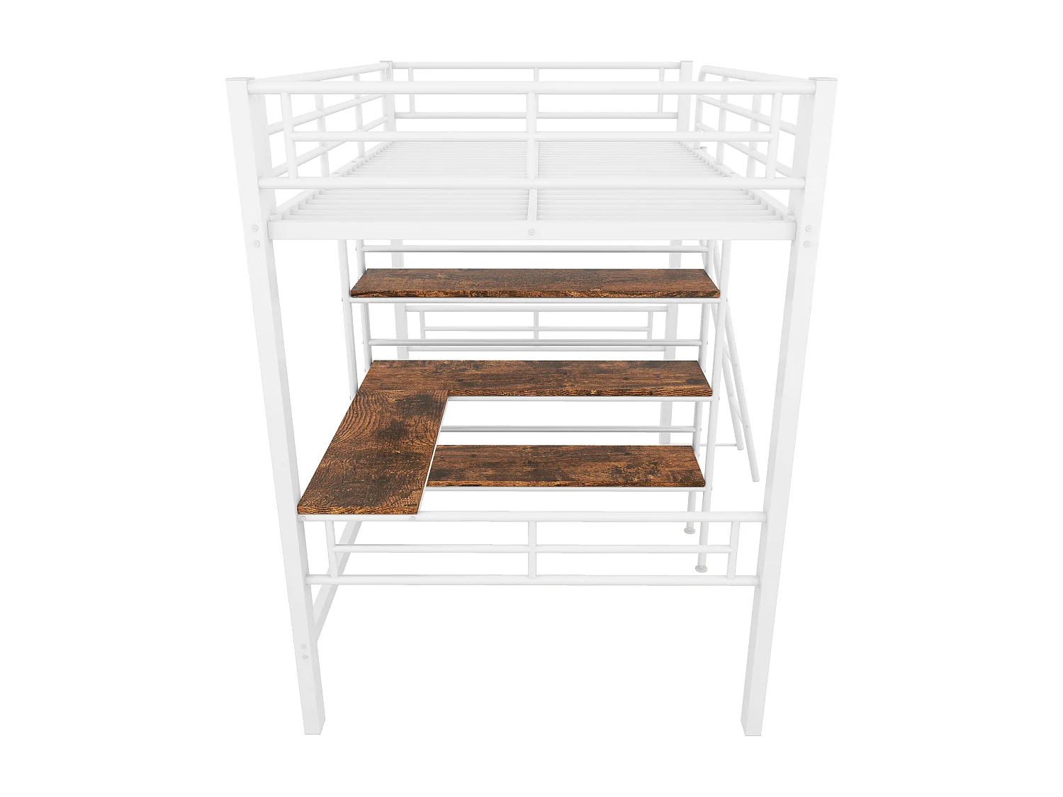 Lit mezzanine 90x200cm, avec bureau, étagères, échelle, métal, blanc (204x134x174 cm)