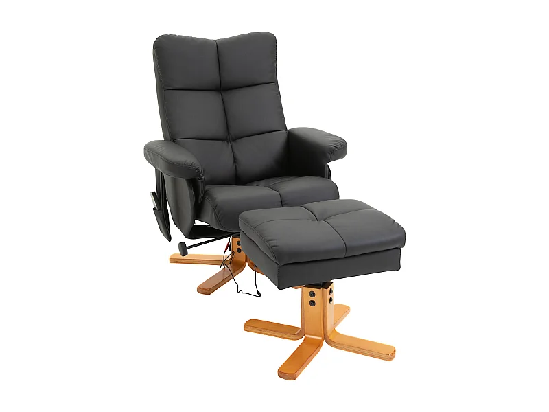 Relaxfauteuil met massagefunctie, poef met opbergruimte, 145° kantelbaar, polyester bekleding, zwart (80x86x99 cm)