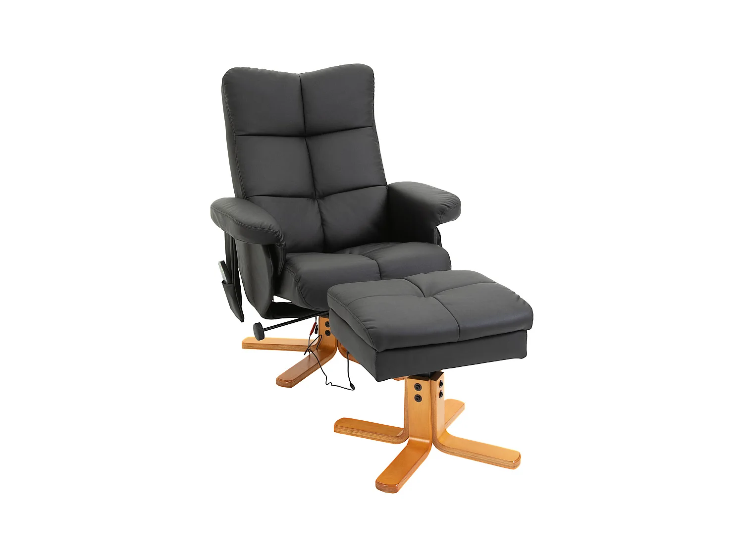 Relaxfauteuil met massagefunctie, poef met opbergruimte, 145° kantelbaar, polyester bekleding, zwart (80x86x99 cm)