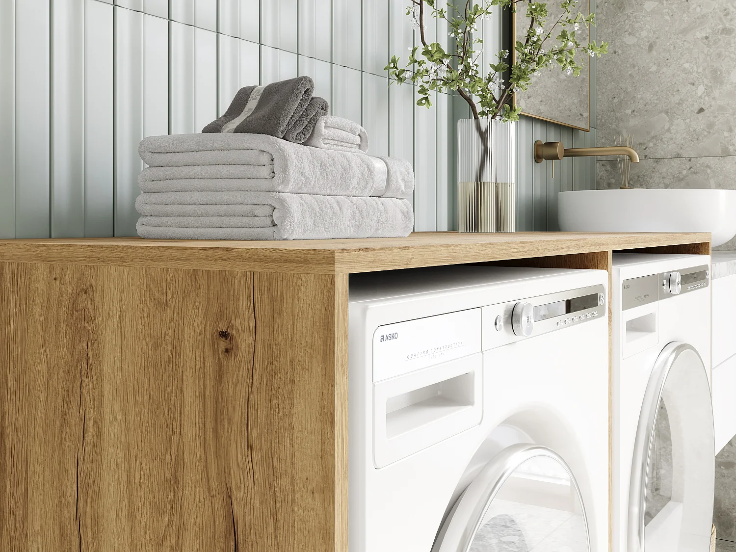 Armário para máquina de lavar de 130 cm, compatível com lavadora e secadora, com espaço de arrumação, armário superior