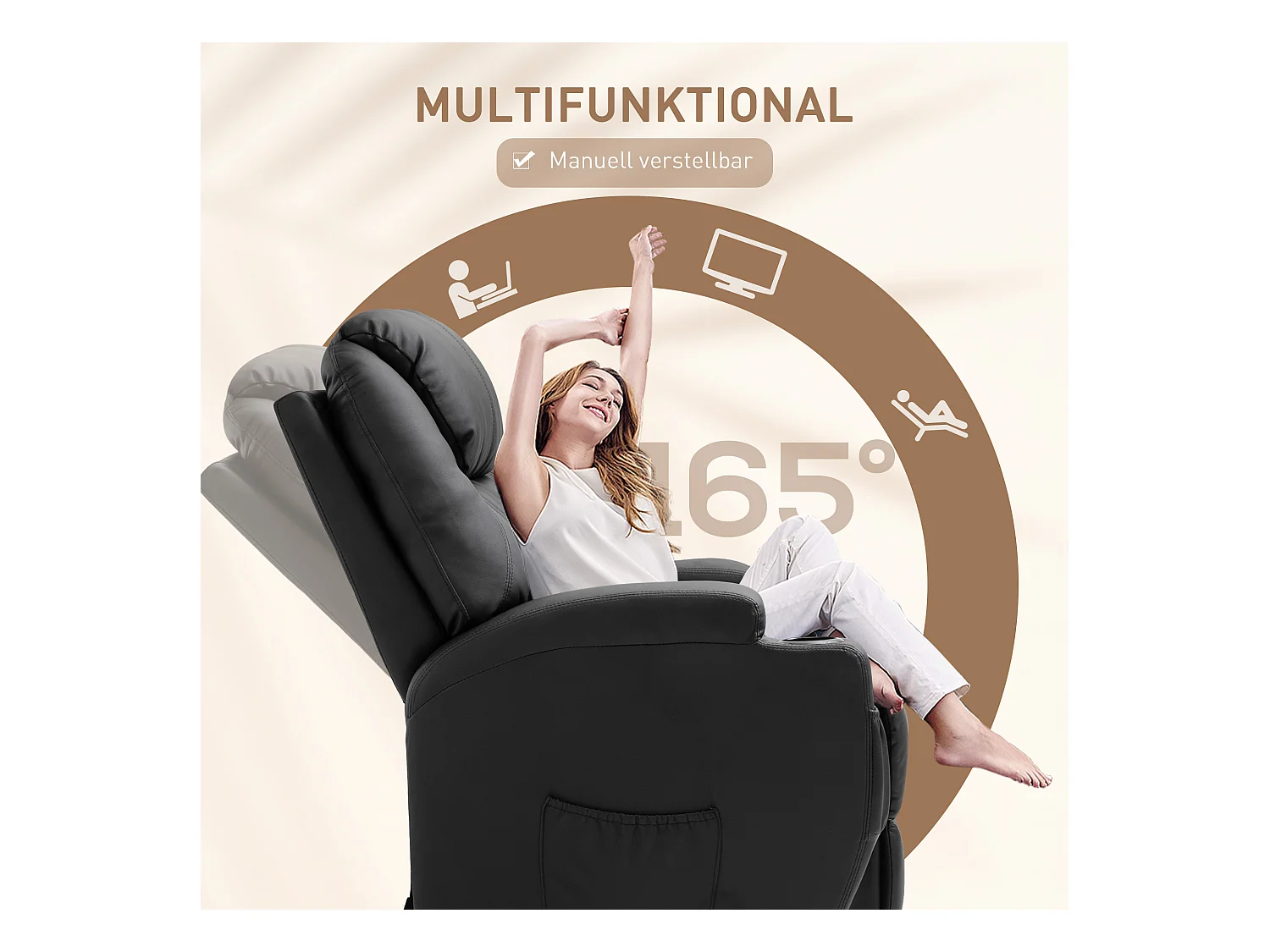 Fauteuil relax avec fonction de massage, inclinaison réglable, simili cuir noir (82x97x110 cm)