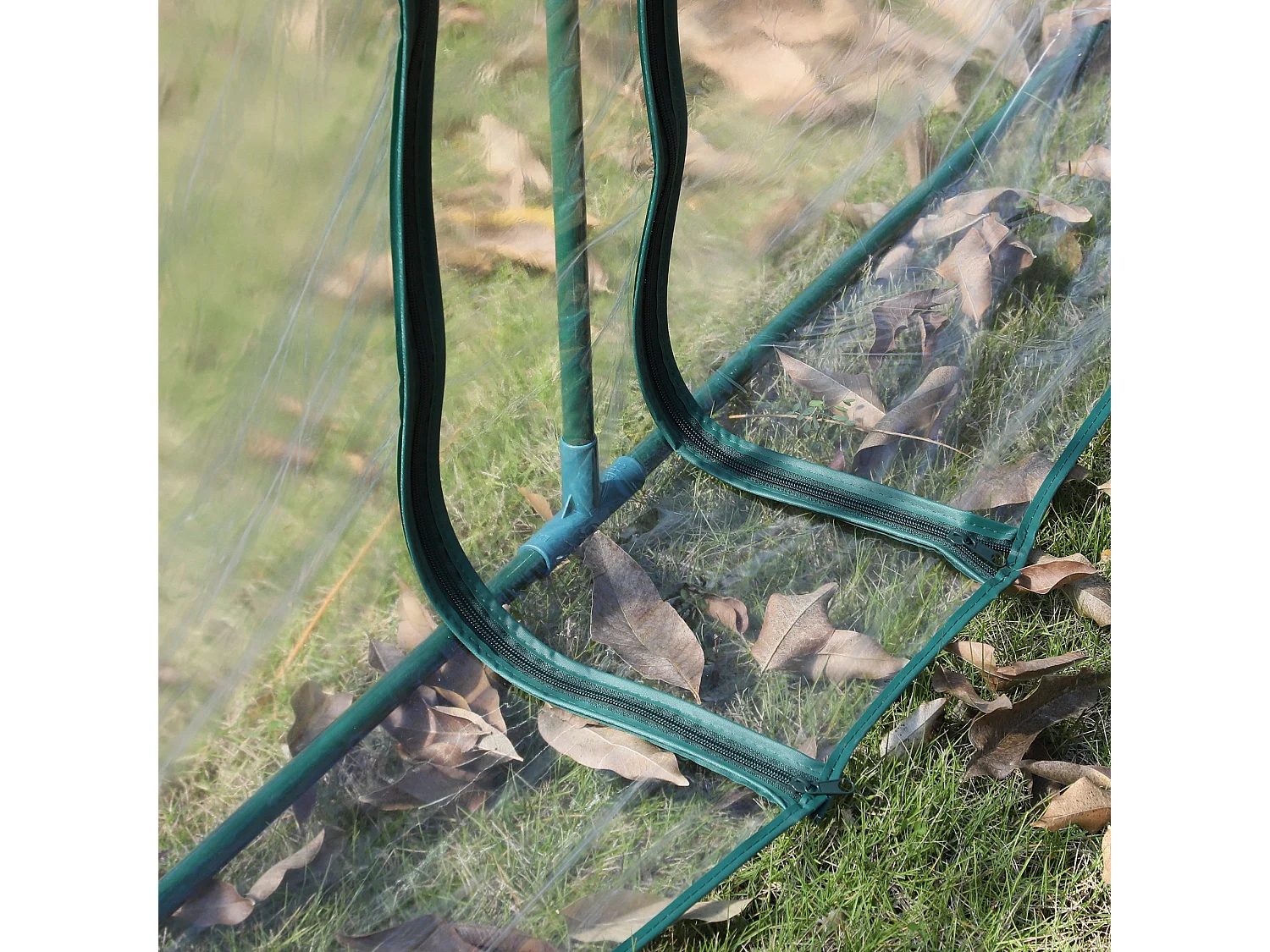 Invernadero de túnel con puerta, lámina de PVC transparente, estructura de acero, color verde (350x100x80cm)
