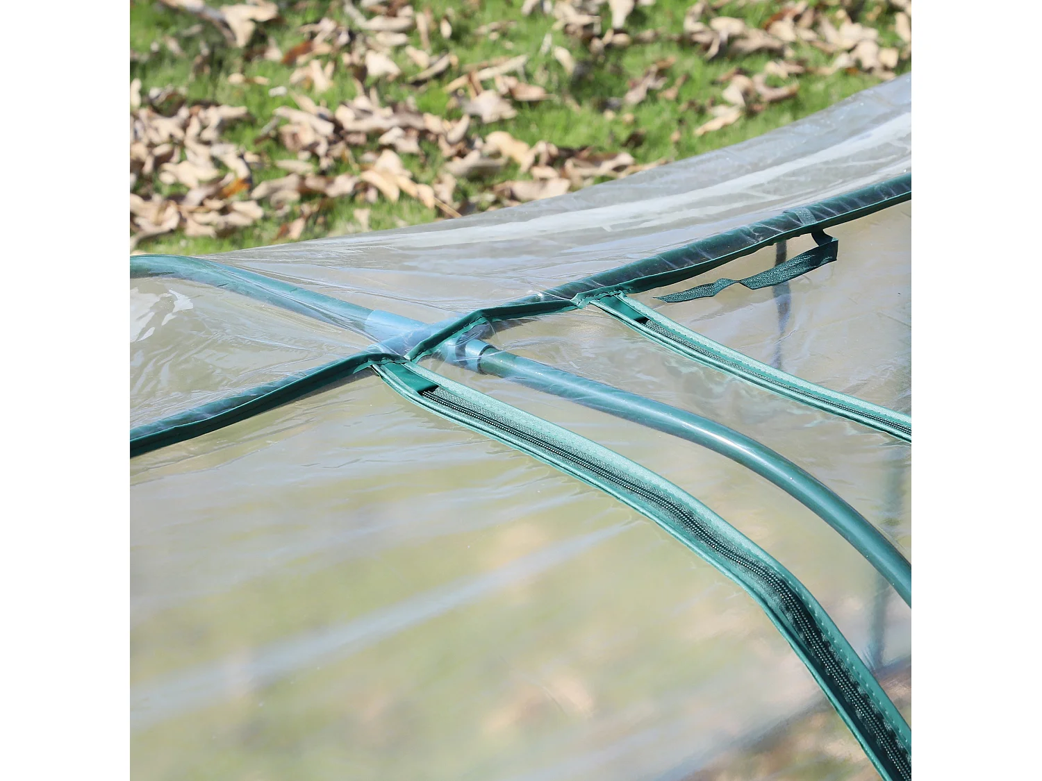 Invernadero de túnel con puerta, lámina de PVC transparente, estructura de acero, color verde (350x100x80cm)