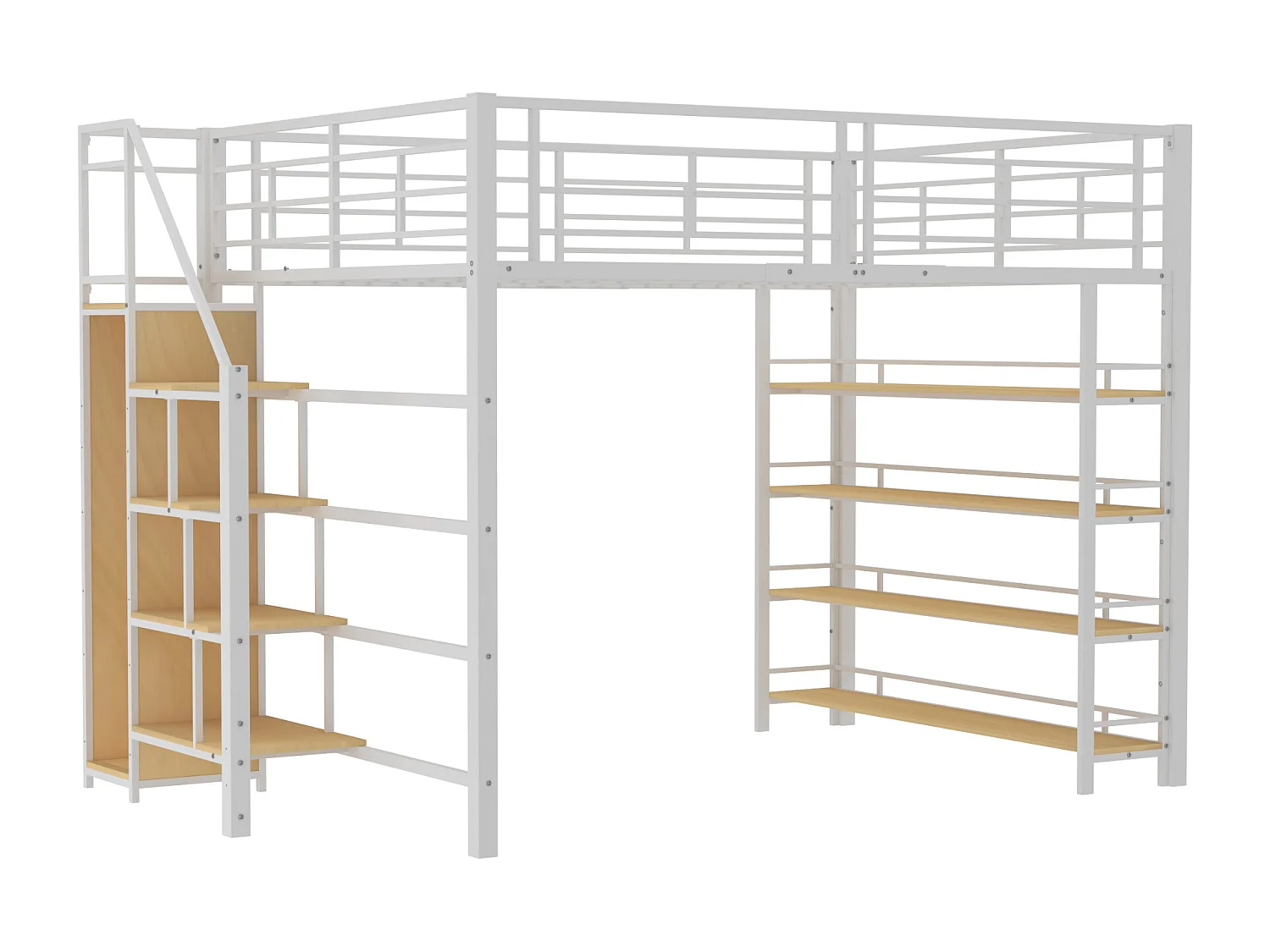 Lit mezzanine 90 x 200 cm, avec échelle de sécurité, rangement, et petit placard, design en bois massif, blanc (245.5 x 101 x 159.5 cm)