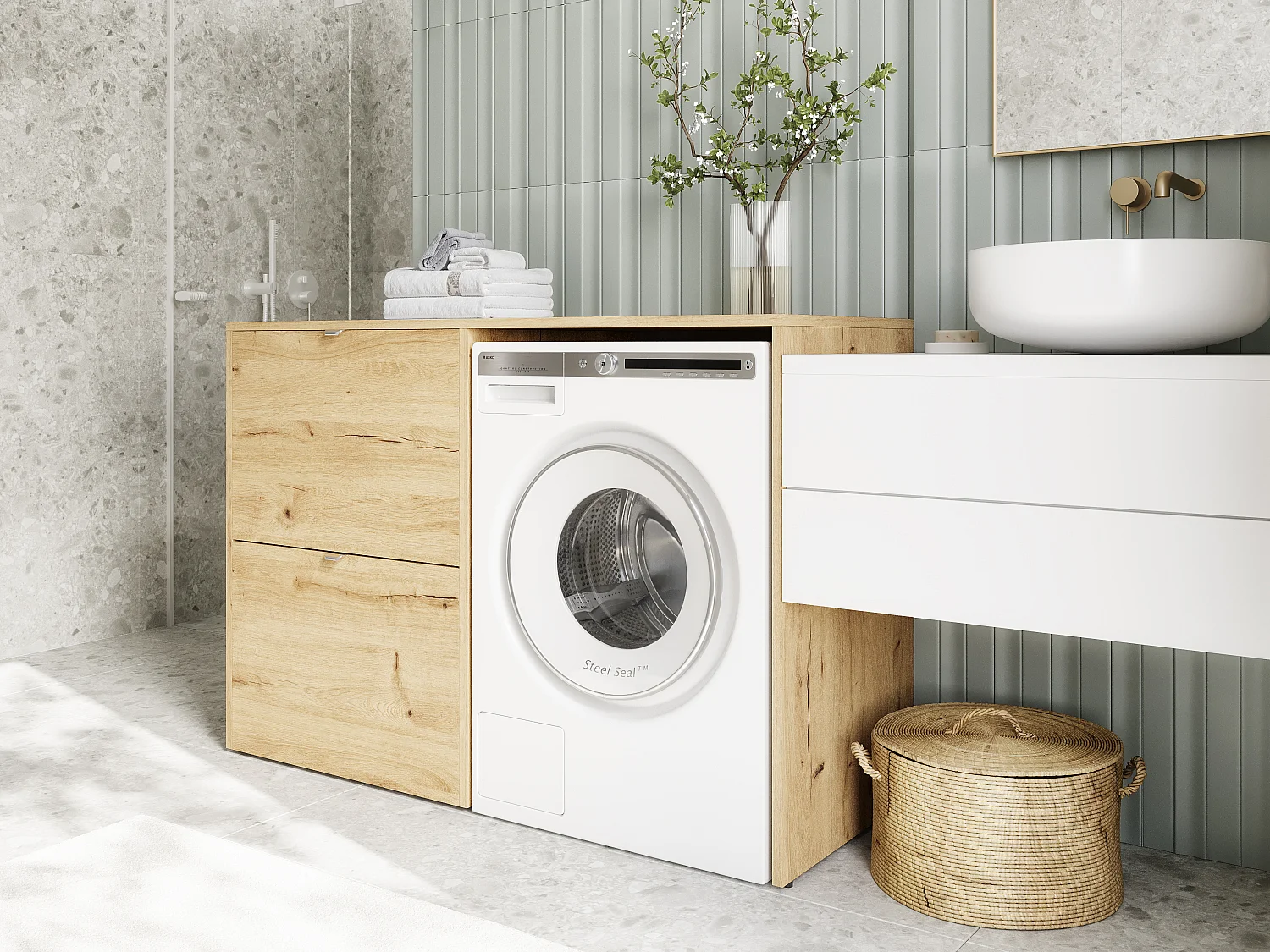 Armoire de machine à laver ou sèche-linge - 130 cm de large - Avec armoire - Armoire pour machine à laver ou sèche-linge