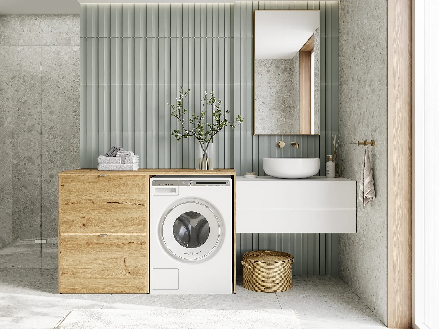 Armoire de machine à laver ou sèche-linge - 130 cm de large - Avec armoire - Armoire pour machine à laver ou sèche-linge