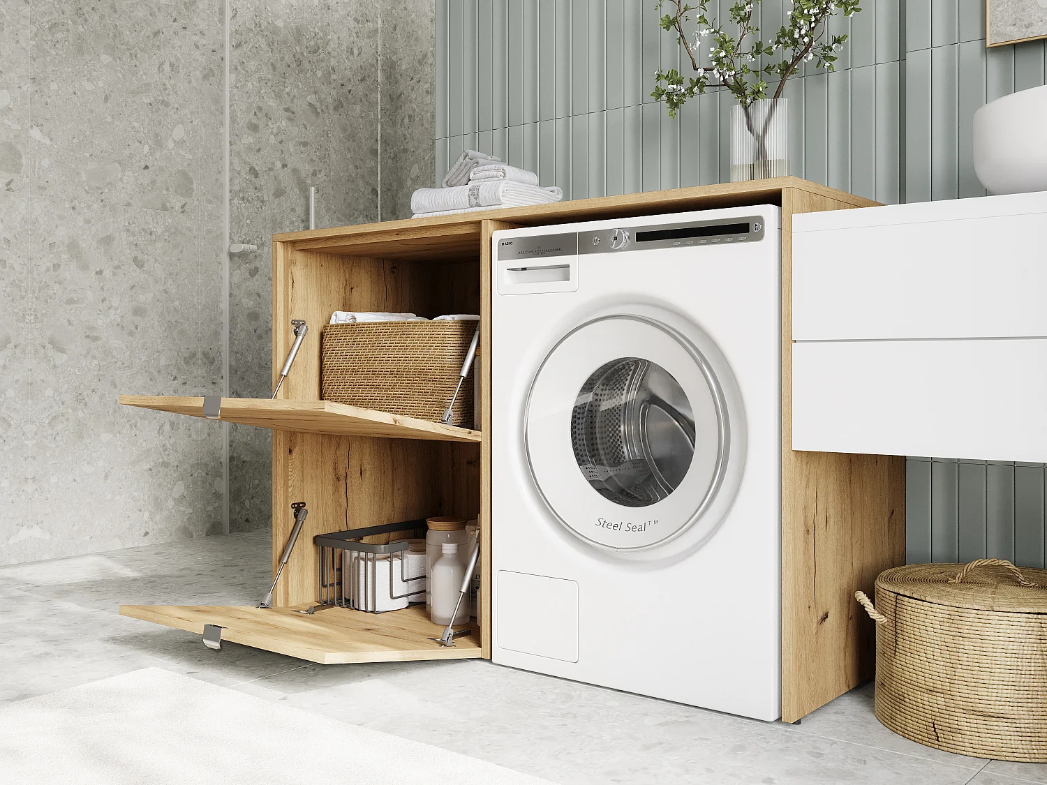 Armoire de machine à laver ou sèche-linge - 130 cm de large - Avec armoire - Armoire pour machine à laver ou sèche-linge