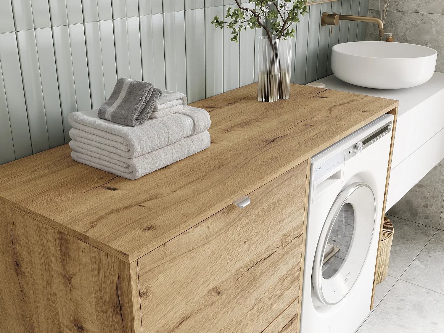 Armoire de machine à laver ou sèche-linge - 130 cm de large - Avec armoire - Armoire pour machine à laver ou sèche-linge