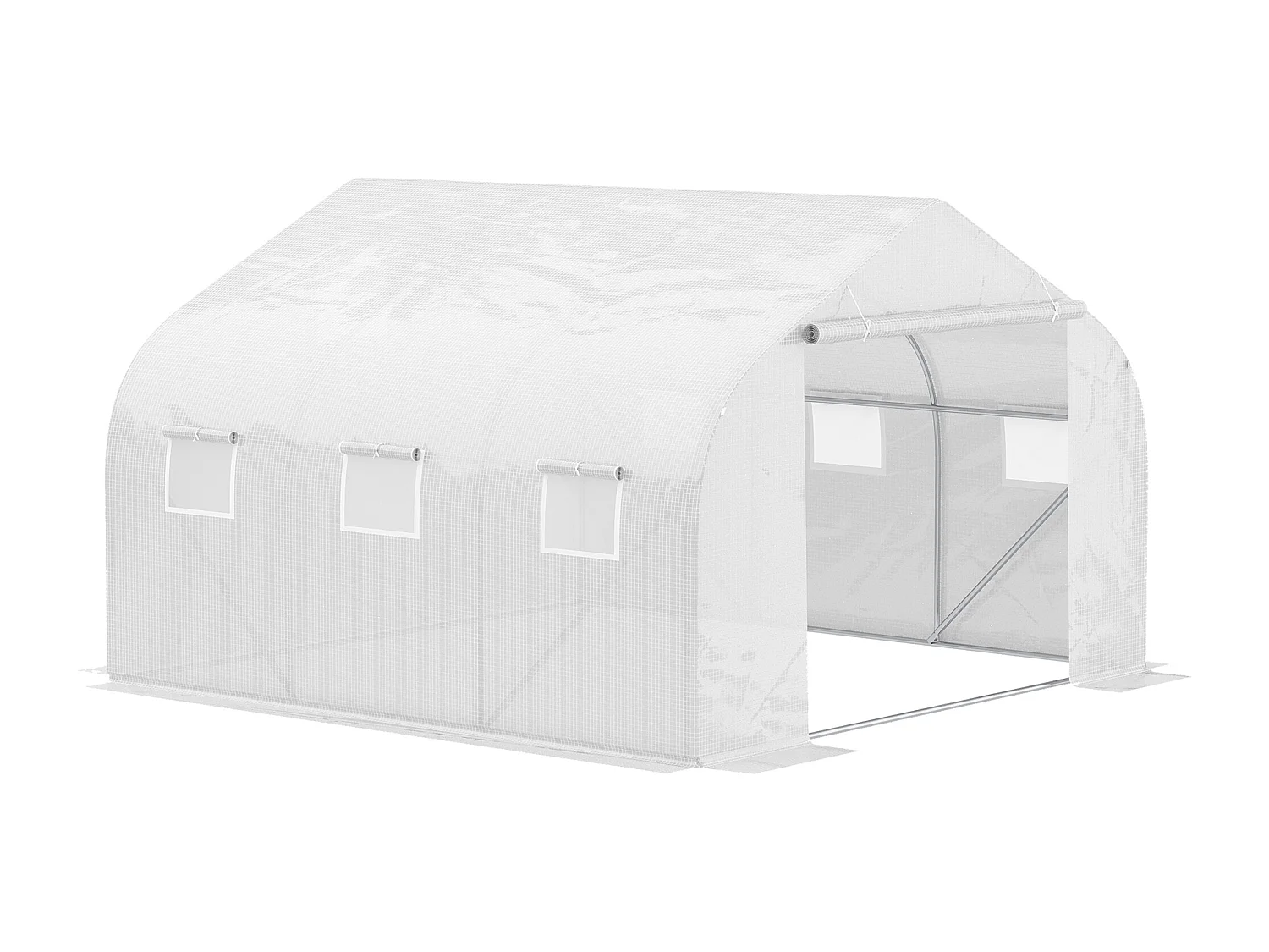 Serre tunnel avec fenêtre en maille, protection UV, vent et pluie, idéale pour le jardin et le balcon, métal, blanc (350x300x200 cm)