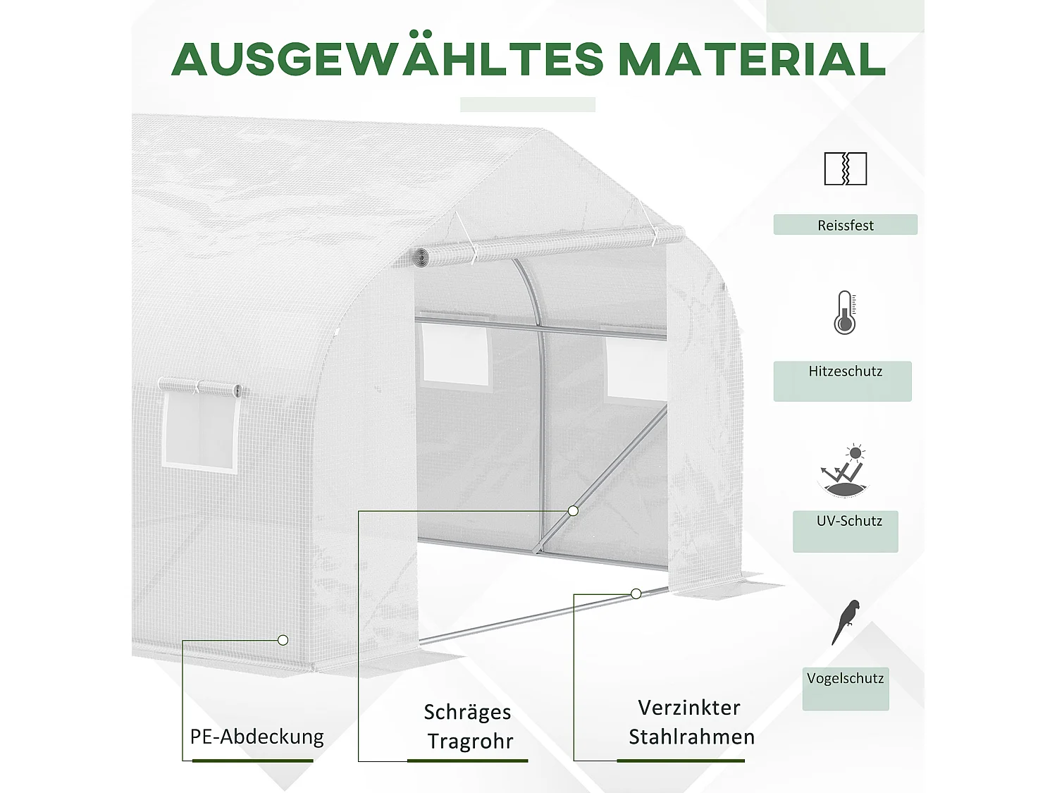 Serre tunnel avec fenêtre en maille, protection UV, vent et pluie, idéale pour le jardin et le balcon, métal, blanc (350x300x200 cm)