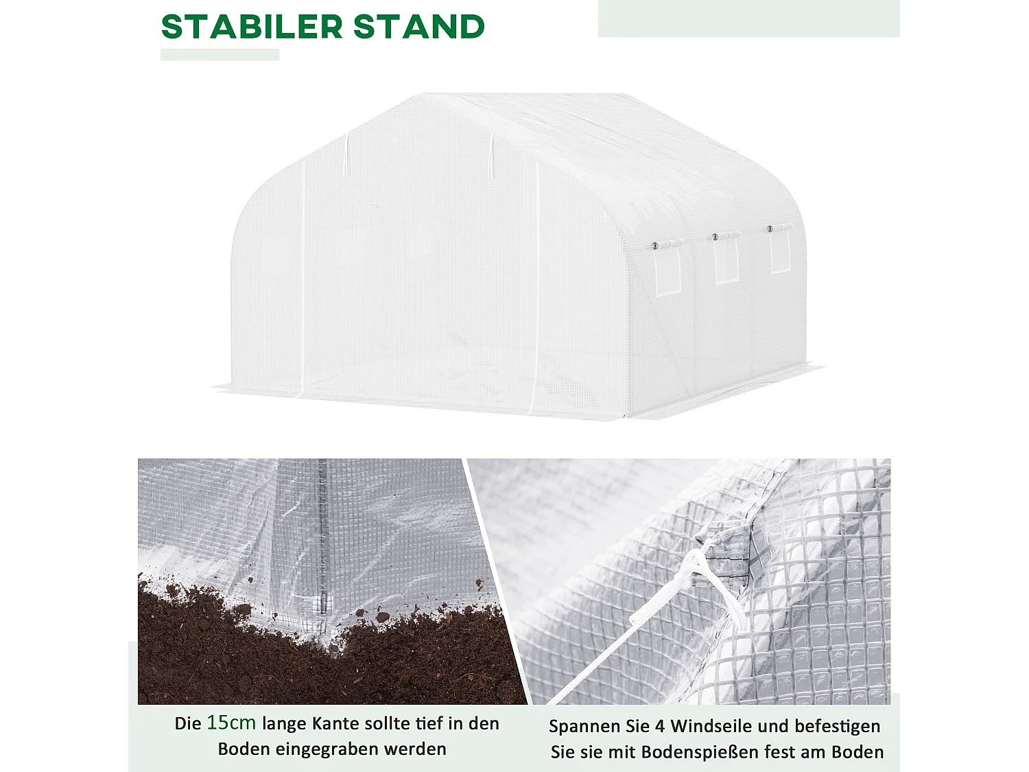 Serre tunnel avec fenêtre en maille, protection UV, vent et pluie, idéale pour le jardin et le balcon, métal, blanc (350x300x200 cm)
