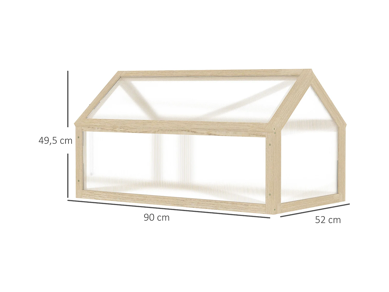 Mini serre en bois naturel avec couverture transparente, protection antigel, balcon et jardin (90x52x49.5cm)